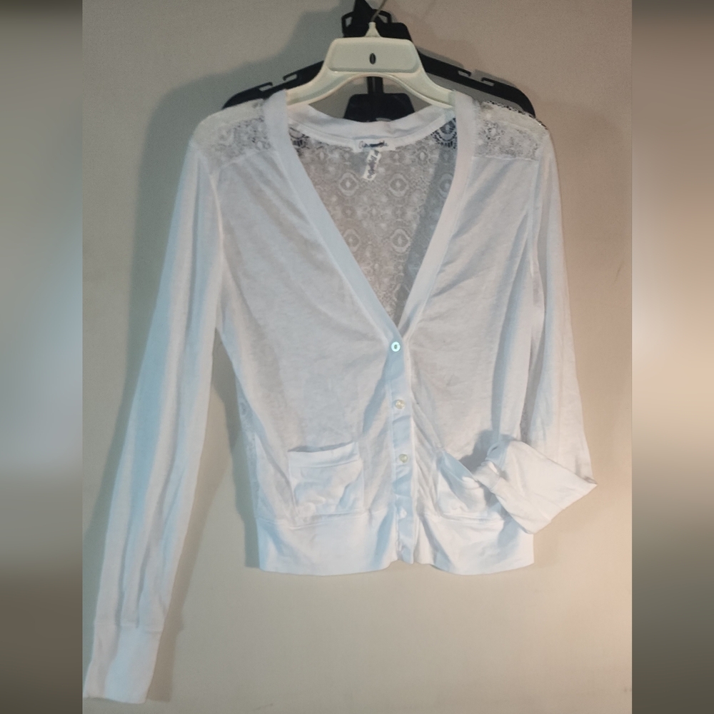 Aeropostale Cream Lace Button Up Topfront